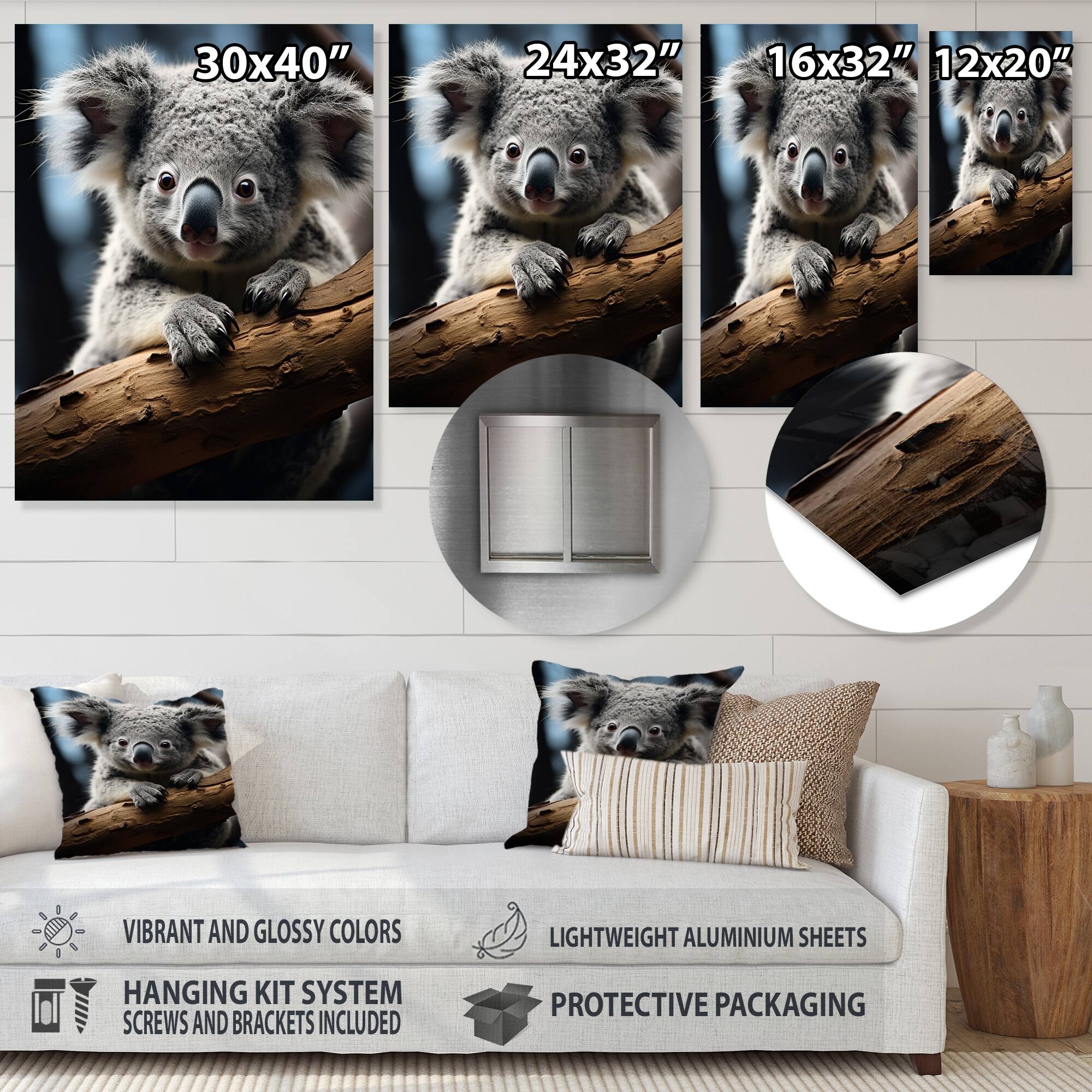 Designart "Koala Koalas Serenity" Animals Metal Wall Art Living Room